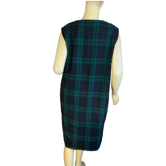 VINTAGE 1990'S SAG HARBOR BLUE & GREEN PLAID WOOL BLEND JUMPER DRESS (14) - Picture 3 of 12